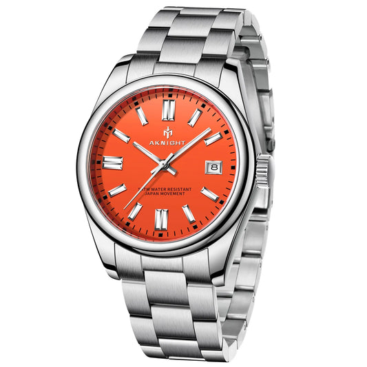 AKNIGHT Watch for Men Analog Quartz Wristwatches Waterproof Chronograph Watche Stainless Steel Band
