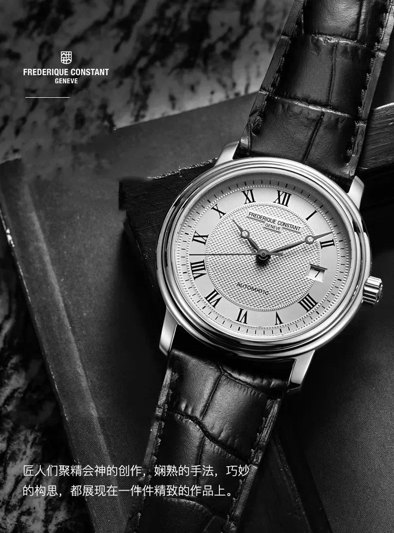 Fashion Luxury Simple Frederique Constant Watch for Men FC-303 Casual Auto Date Dial Wristwatch Premium Leather Strap