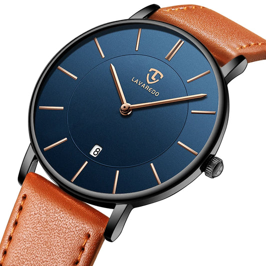 Mens Watches, Minimalist Fashion Simple Wrist Watch for Men Analog Date with Leather Strap