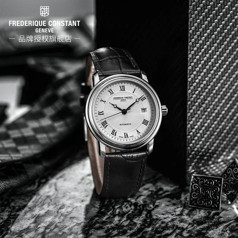 Fashion Luxury Simple Frederique Constant Watch for Men FC-303 Casual Auto Date Dial Wristwatch Premium Leather Strap