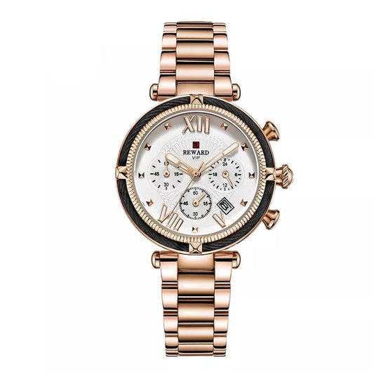 REWARD Fashion Women Wristwatch Stainless Steel Strap Quartz Watches Chronograph Calendar Waterproof Wrist Watch