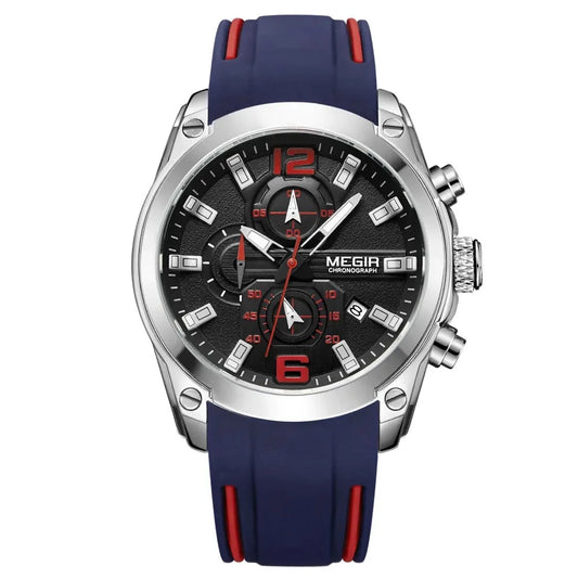 Megir Men's Chronograph Analog Quartz Watch with Date, Luminous Hands, Waterproof Silicone Rubber Strap Wrist watch for Man
