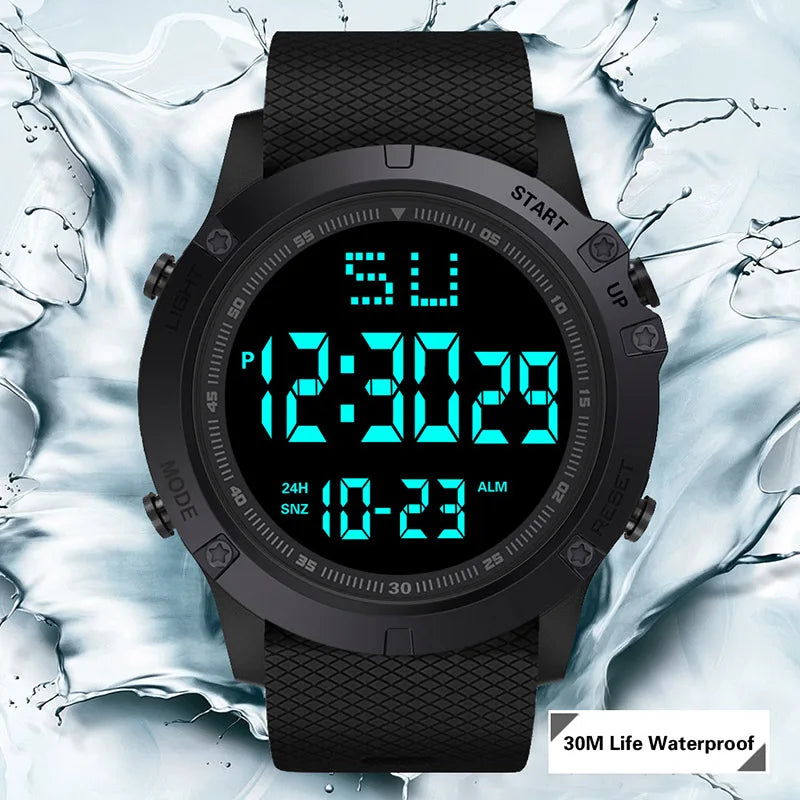 Men's Sport Watch Multifunction Military Sports Watch Waterproof Luminous LED Digital Kids Watch Big Dial Student Electronic Watch