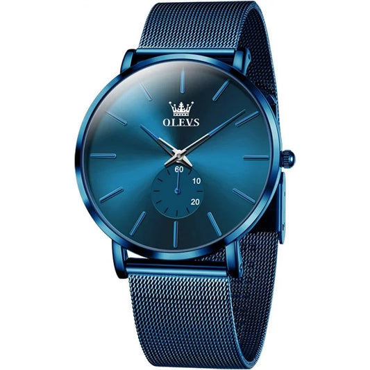 OLEVS 9954 Blue Dial Silver Watches Premium Quality New Design Water Proof Quartz Men Watch