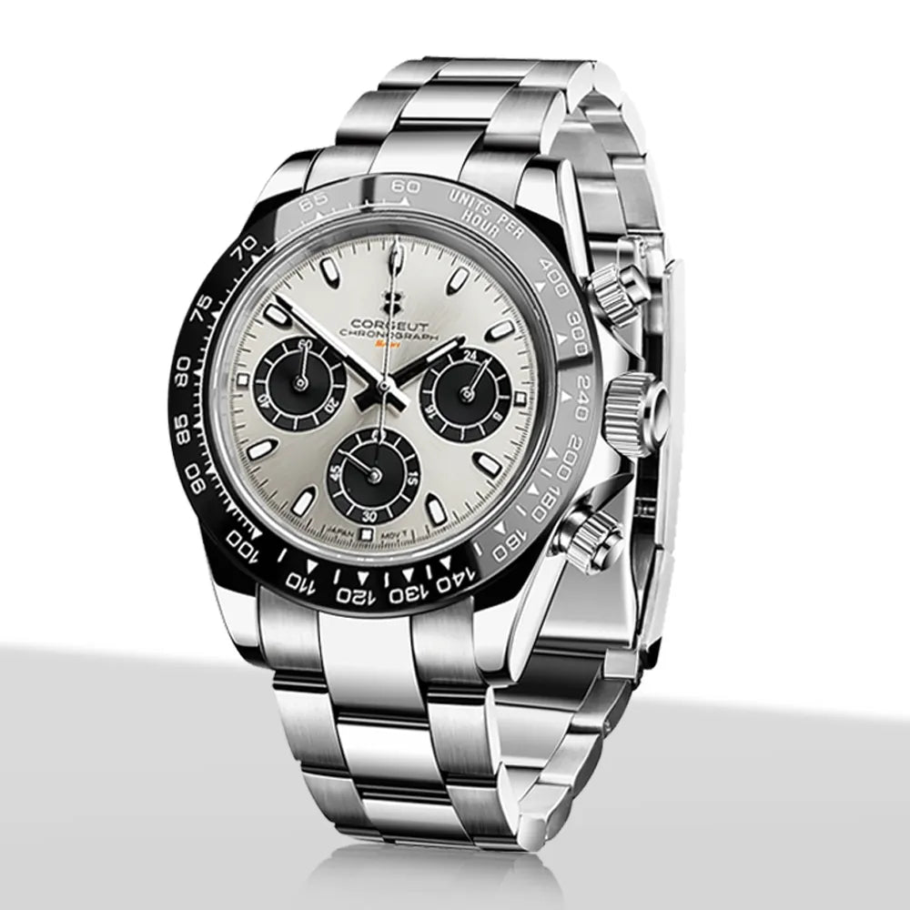 Corgeut 39mm Blue Luxury Watch Sapphire Brand Quartz High-end for Men Chronograph Fashion Premium Metal Strap Man Wrist Watches