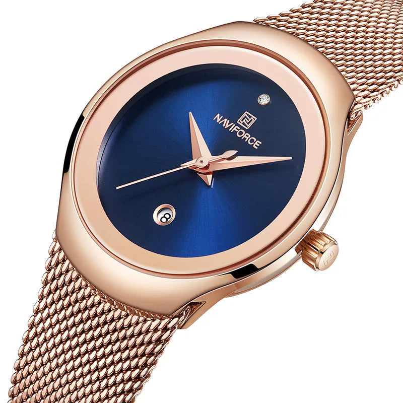NAVIFORCE Luxury Brand Watches for Women Fashion Casual Ladies Quartz Wristwatch Rose Gold Stainless Steel Waterproof Watch