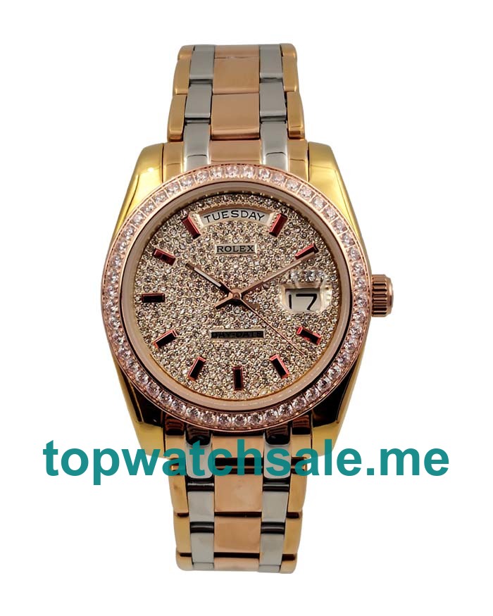 Replica Rolex Day-Date 118348 UK - 36MM Rose Gold & Yellow Gold Male Rolex Day-Date Replica Watches - Blingwatches.co.uk
