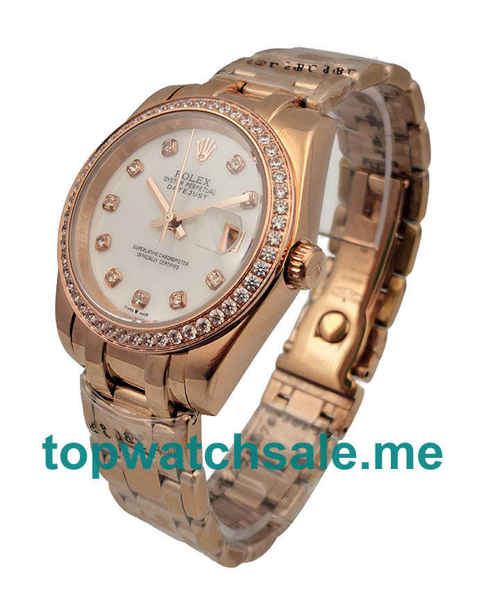 Replica Rolex Pearlmaster 81285 UK - 36MM Rose Gold Female Rolex Pearlmaster Replica Watches - Blingwatches.co.uk