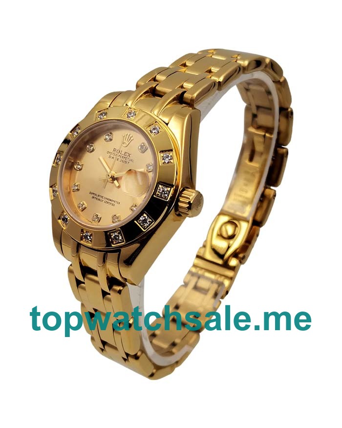 Replica Rolex Pearlmaster 81318 UK - 28MM Gold Female Rolex Pearlmaster Replica Watches - Blingwatches.co.uk